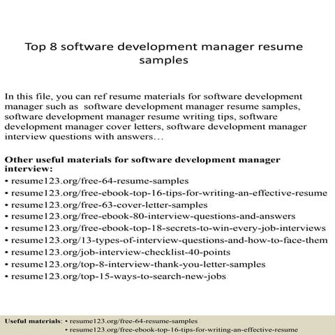 Top 8 software development manager resume samples