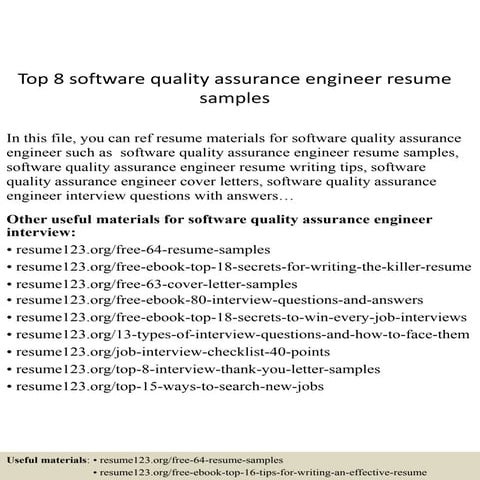 Top 8 software quality assurance engineer resume samples