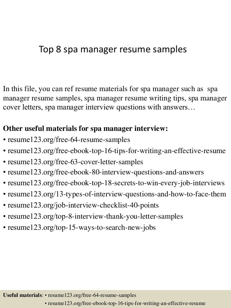resume Resume For Spa Manager top8spamanagerresumesamples 150402080804 conversion gate01 thumbnail 4 jpgcb1427980128