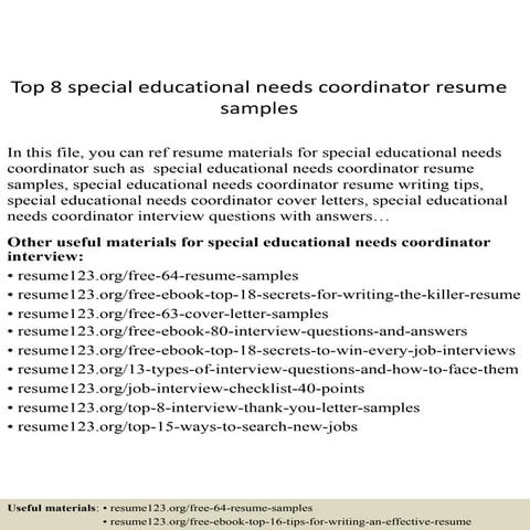 Top 8 special educational needs coordinator resume samples | PPTX
