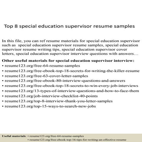 Top 8 special education supervisor resume samples | PPTX