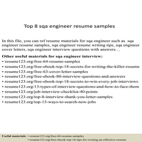 Top 8 sqa engineer resume samples