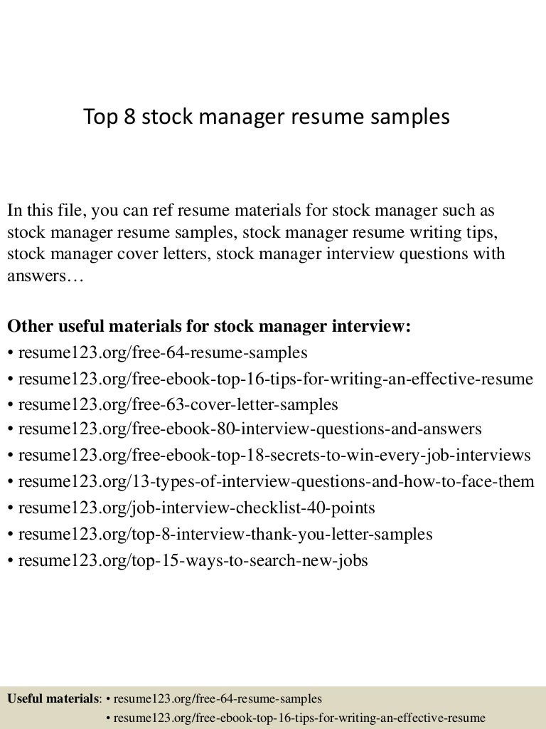 Top 8 stock manager resume samples