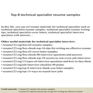 Top 8 technical specialist resume s...