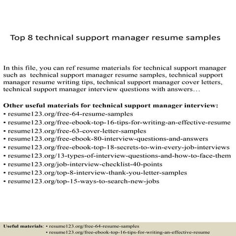 Top 8 technical support manager resume samples