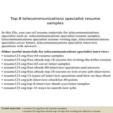 Top 8 telecoms engineer resume samples | PPTX