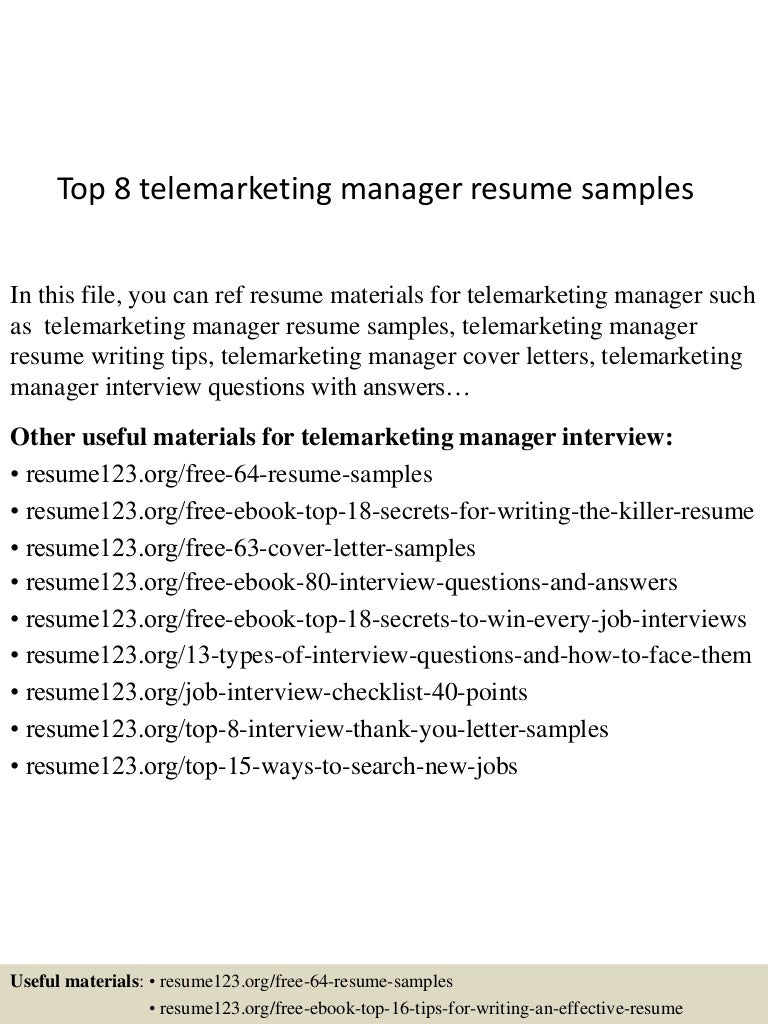 telemarketer resumes