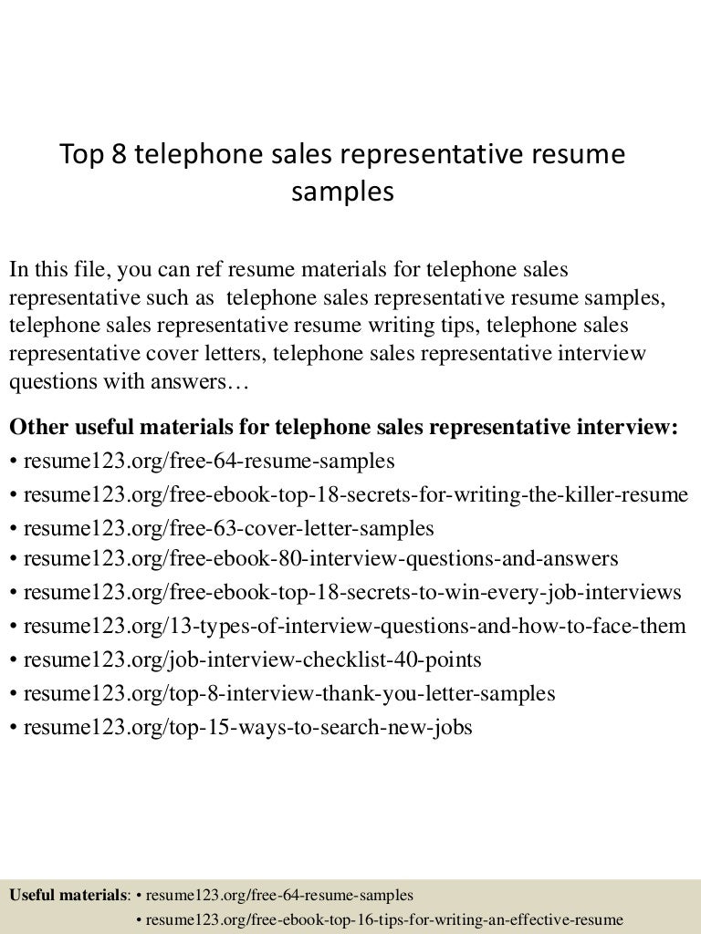 Telephone sales representative sample resume