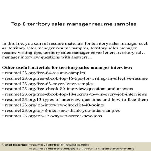Top 8 territory sales manager resume samples