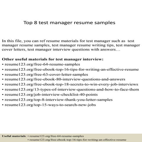 Test manager resume | DOCX