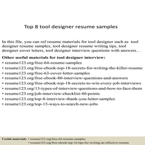 Top 8 tool designer resume samples