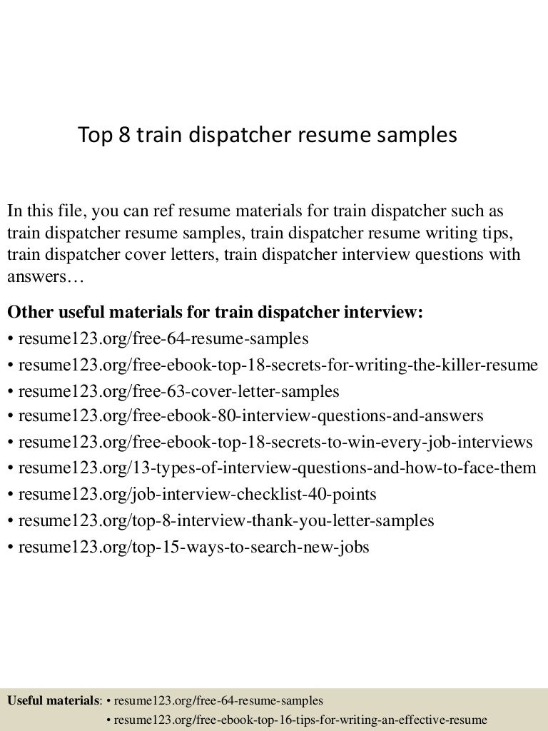 top 8 train dispatcher resume samples dispatcher resume examples