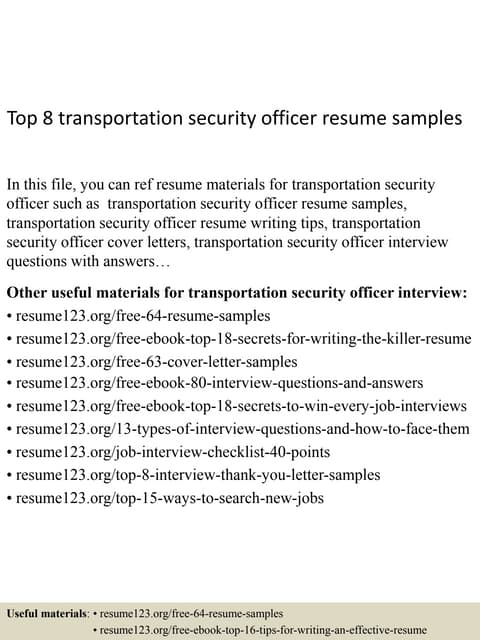 Top 8 transportation security officer resume samples