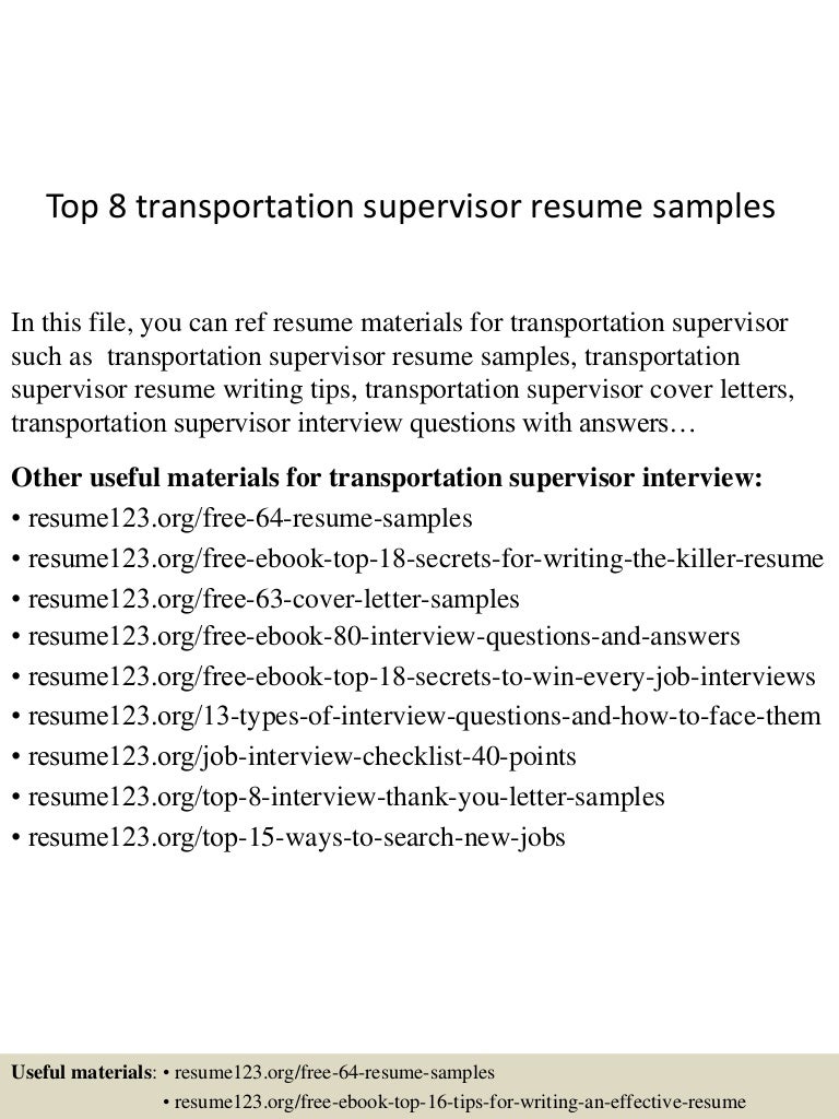 transportation supervisor resume samples