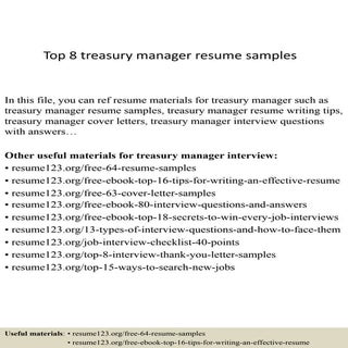 Top 8 treasury manager resume samples