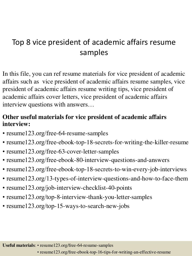 Top 8 vice president of academic affairs resume samples