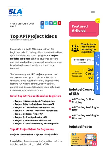 Top API Project Ideas for Freshers and Students