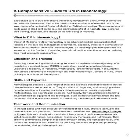 A Comprehensive Guide to DM in Neonatology! | PDF