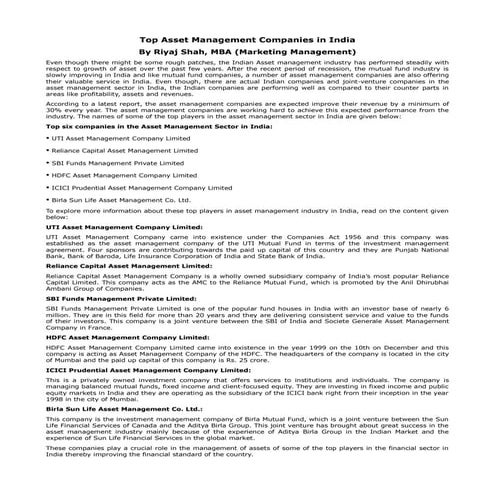 Top Asset Management Companies in india