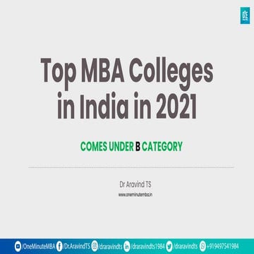 Top MBA colleges in India 2021 'B' category 