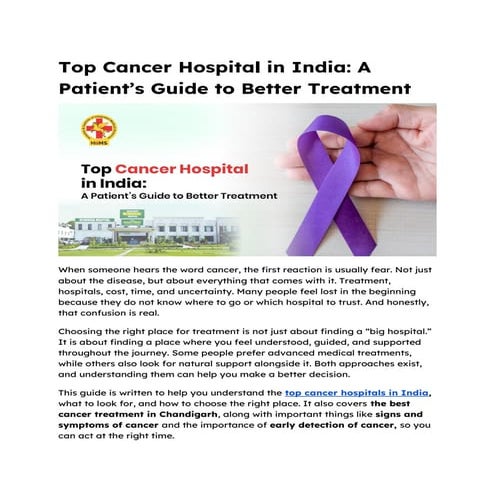 Top Cancer Hospital in India: A Patient’s Guide to Better Treatment | PDF