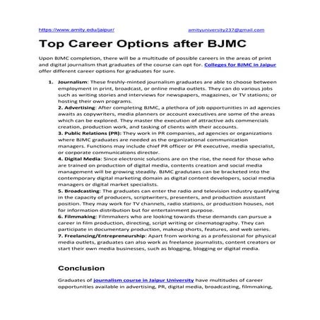 Top Career Options after BJMC | Amity Jaipur