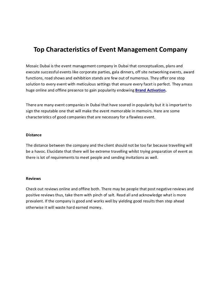 Top characteristics of event management company