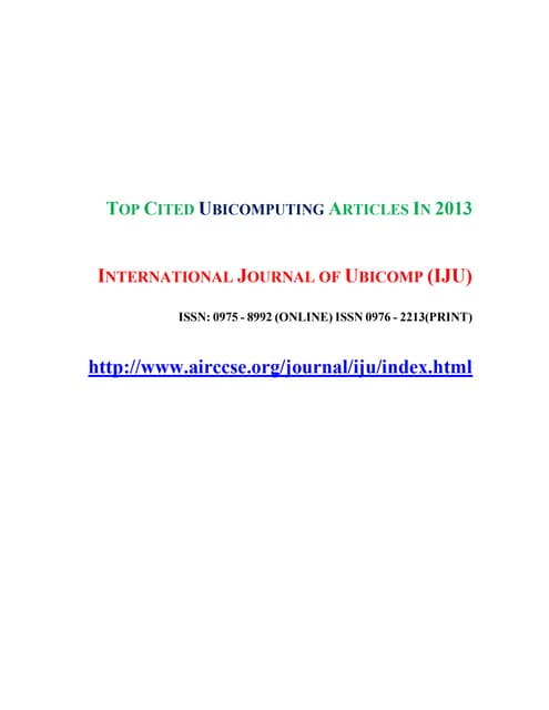 TOP CITED UBICOMPUTING ARTICLES IN 2013 - International Journal of Ubiquitous...