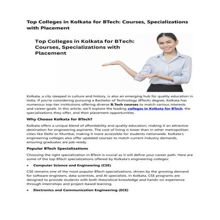 Top Colleges in Kolkata for BTech Courses, Specializations with Placement.pdf