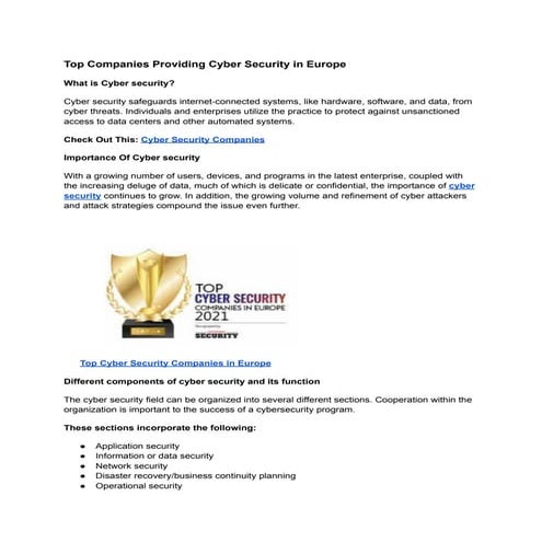 Top Companies Providing Cyber Security in Europe