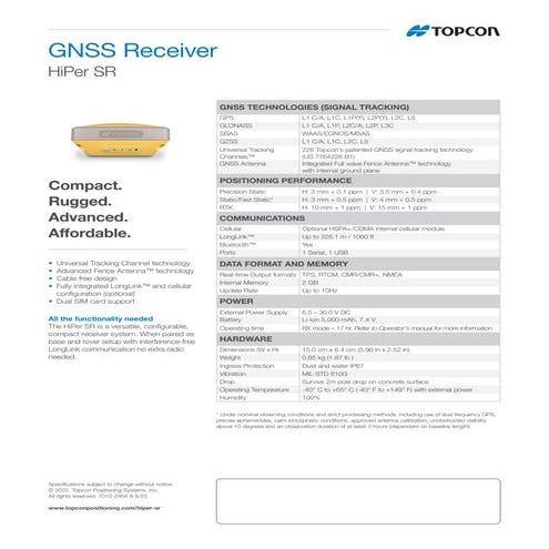 Jual GPS Topcon HiPer SR Extended Range Site Receiver | PDF