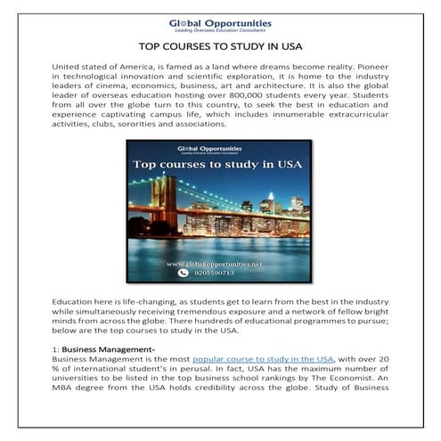 Top Courses to Study in USA