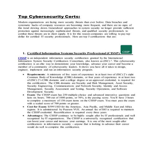 Top Cybersecurity Certs