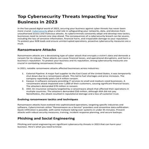 Top Cybersecurity Threats Impacting Your Business in 2023