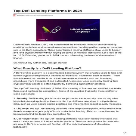 Top Defi Lending Platforms in 2024 - SoluLab