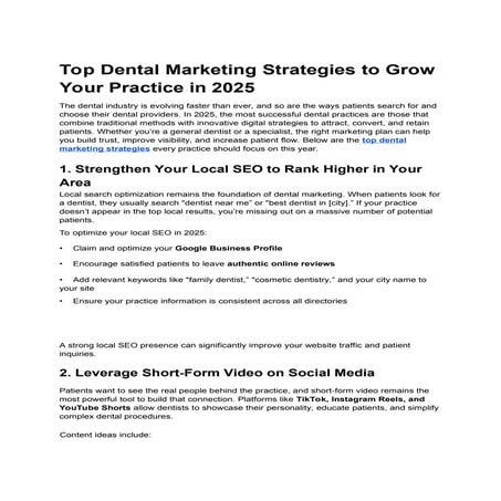 Top Dental Marketing Strategies to Grow Your Practice in 2025 | PPT