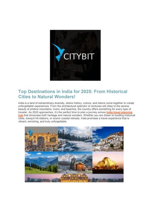 Top Destinations in India for 2025: From Historical Cities to Natural Wonders!