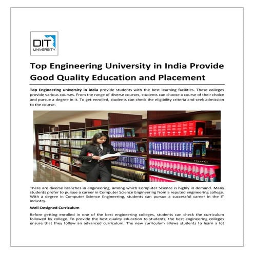 Top Engineering University in India Provide Good Quality Education and Placement