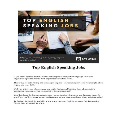 Top English Speaking Jobs