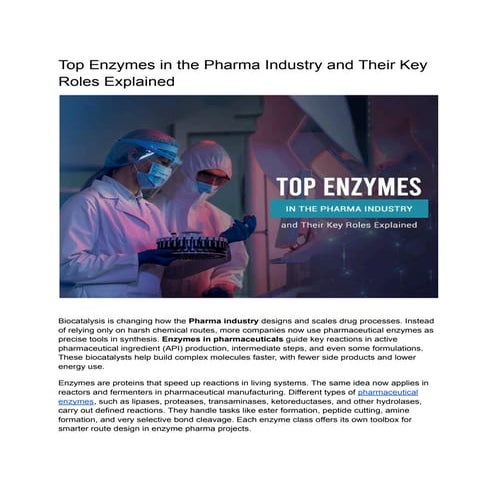 Top Enzymes in the Pharma Industry and Their Key Roles Explained | PDF