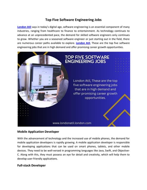 The Five Best Software Engineering Jobs That London Atil Recommends | PDF