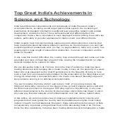 Top great india’s achievements in science and technology | PDF