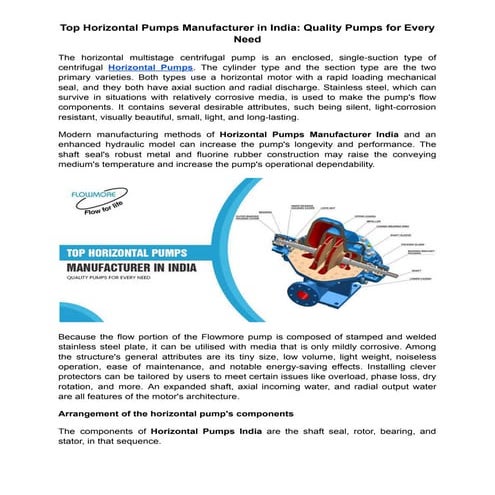 A Complete Guide on Horizontal Splits Pumps | PDF