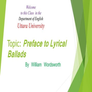Preface to Lyrical Ballads Presented By Monir Hossen 