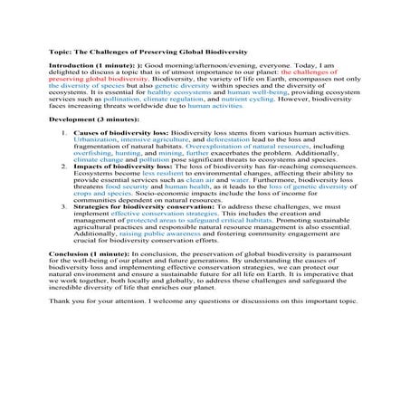 Challenges of preseving Global biodiversity | PDF