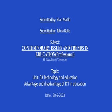 Advantage and Disadvantage of ICT in Education