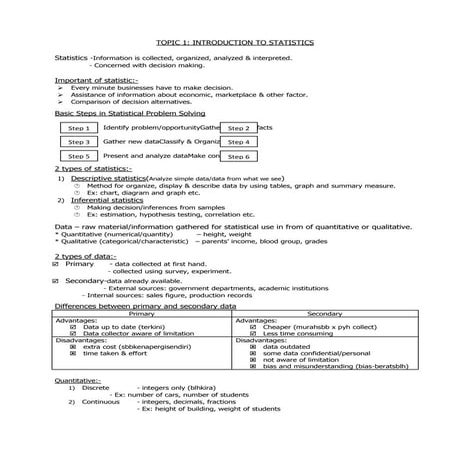 Topic 1 : Introduction to Statistics