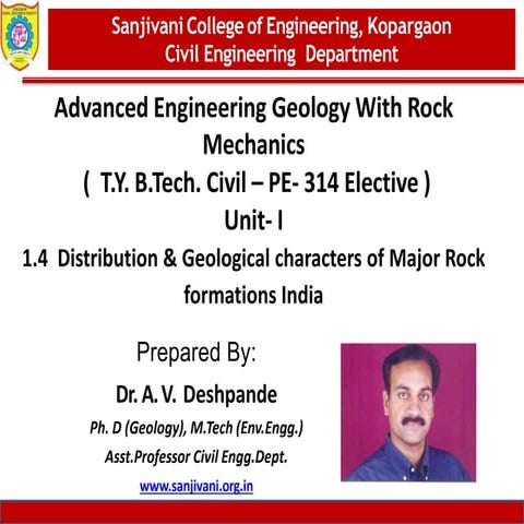TOPIC 1.4 Distribution & Geological characters of Major Rock formations India.pptx