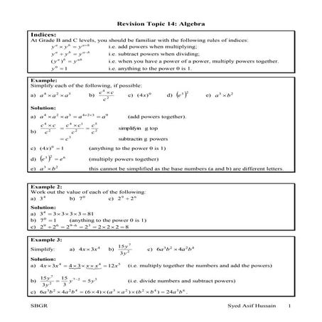 Topic 14 algebra