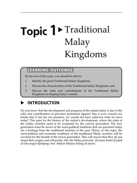 Topic 1 traditional malay kingdoms